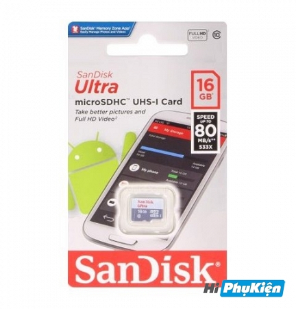 Thẻ Micro SDHC Sandisk Ultra 16GB 80MB/s 